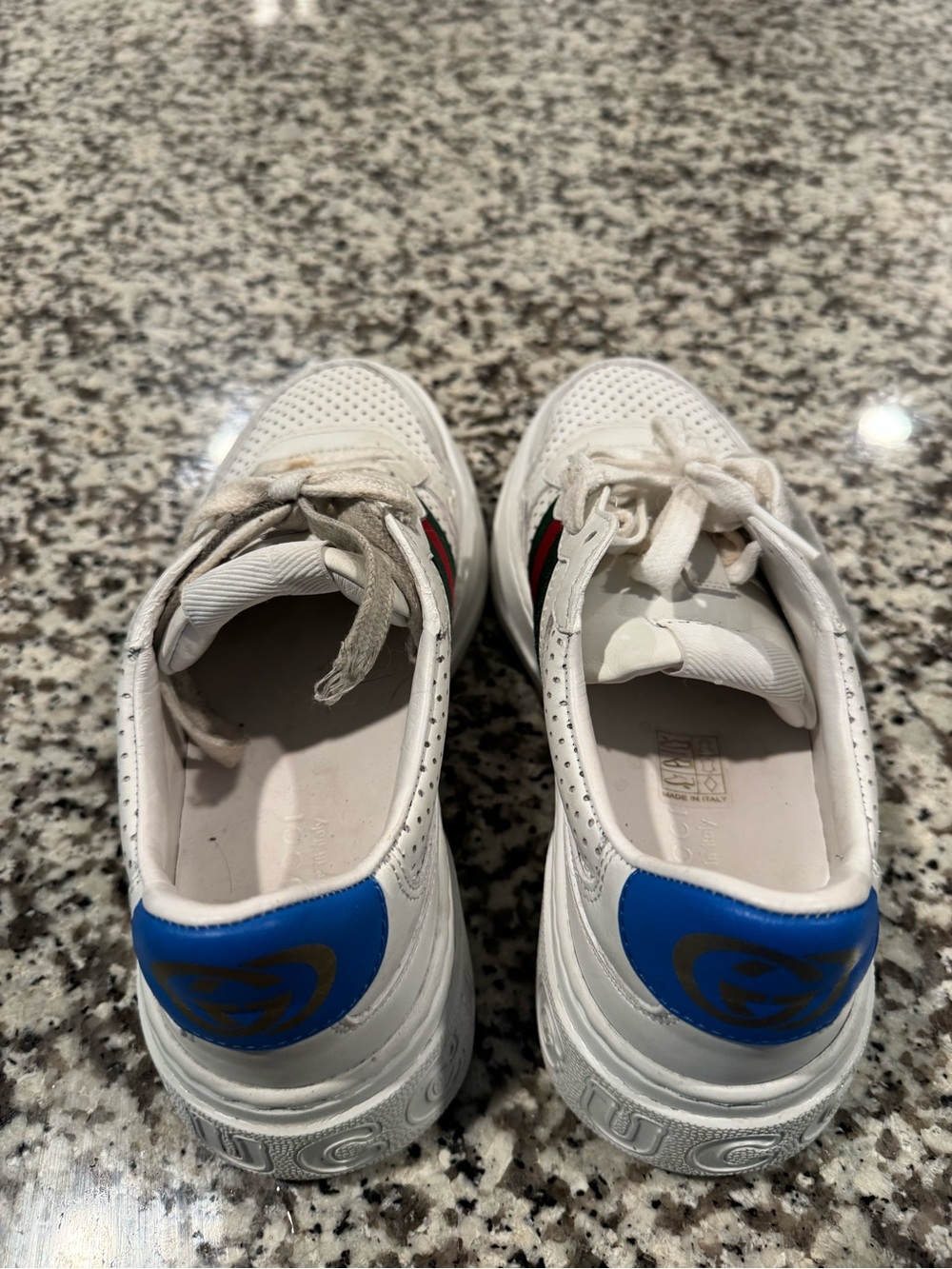Women’s White chunky Gucci Leather Sneakers with Green & Red Stripe - Picture 3 of 7